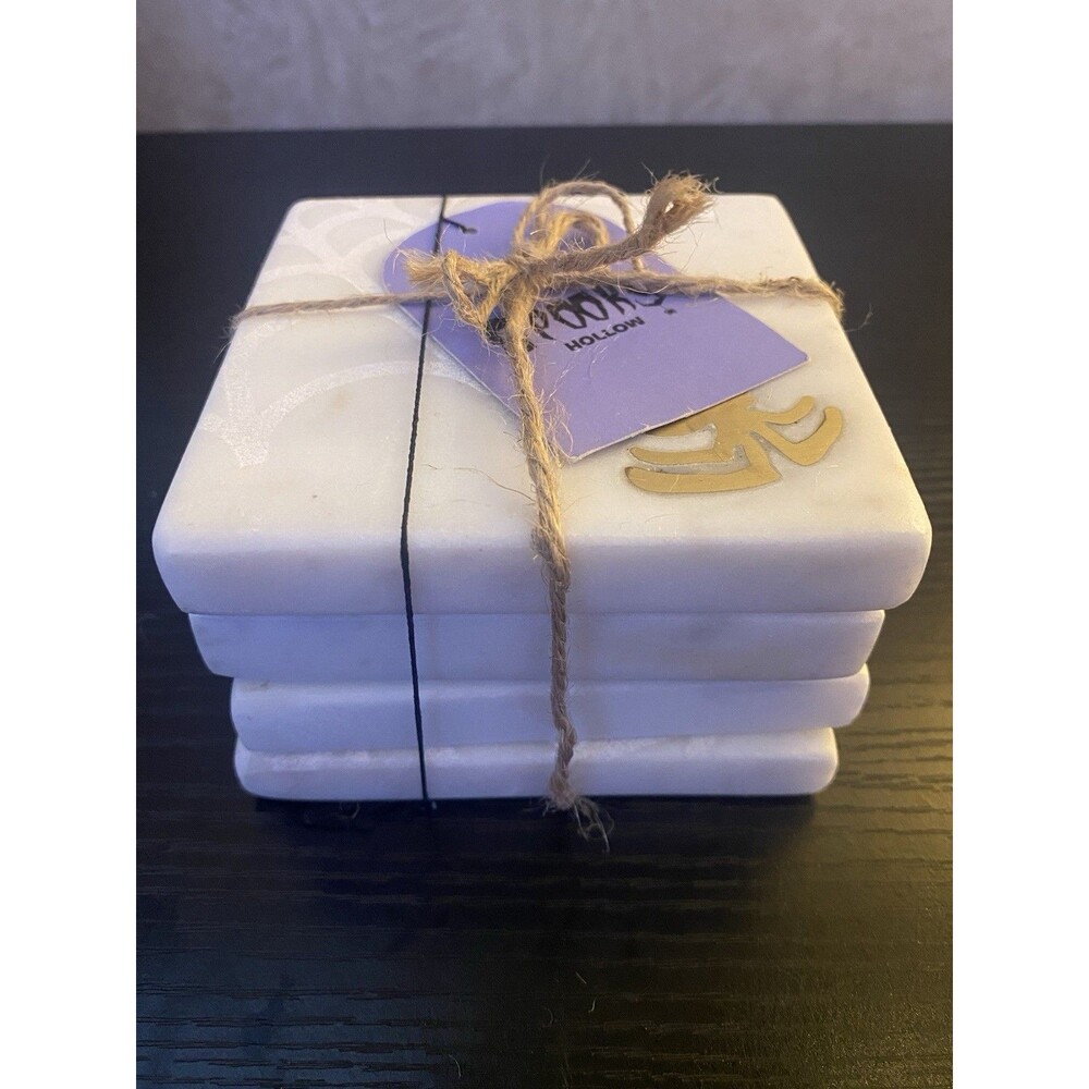 Coaster set of 4 Spooky Hallow spider and webb square heavy Marble coasters 4X4